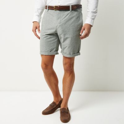 Green belted Oxford shorts